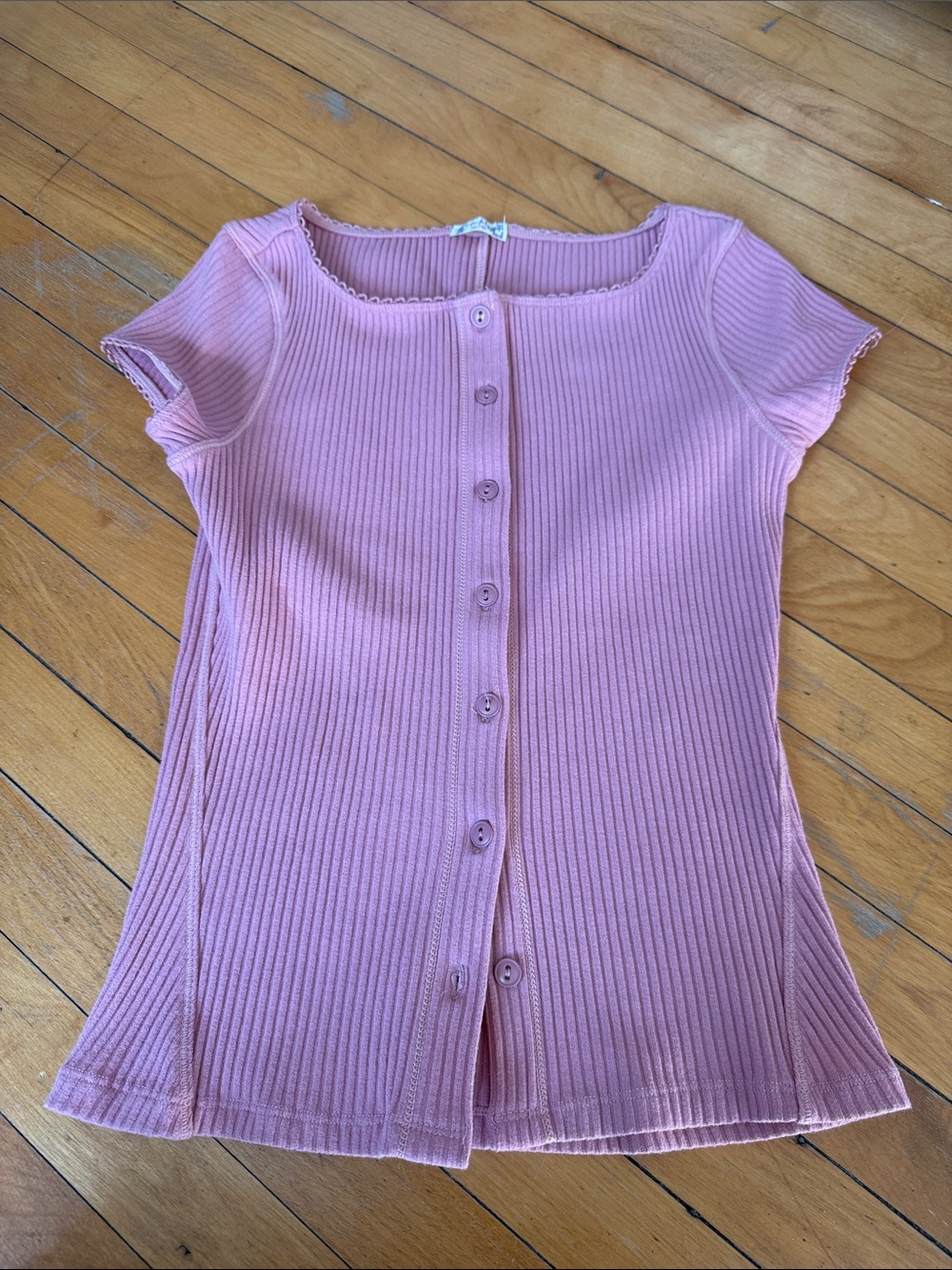 Girls' Pink Ribbed Button-Front Top